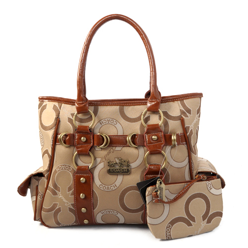 Coach Big C Stud Signature Medium Khaki Totes EJH Coach Big C Stud Signature Medium Khaki Totes EJH